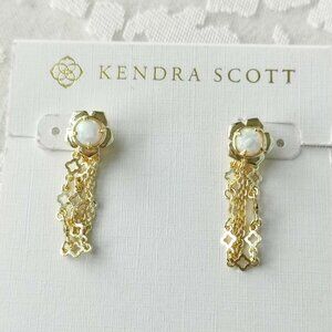 Kendra Scott Susie White Kyocera Opal Convertible Ear Jacket Earrings Gold